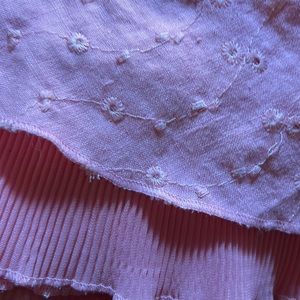 Low waist light pink eyelet rouched linen mini skirt